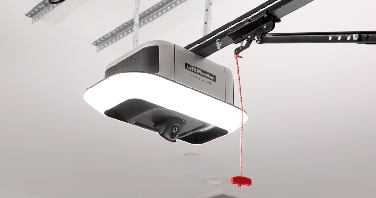 Ceiling-mounted garage door opener with rail and manual release, garage door opener installation Ottawa